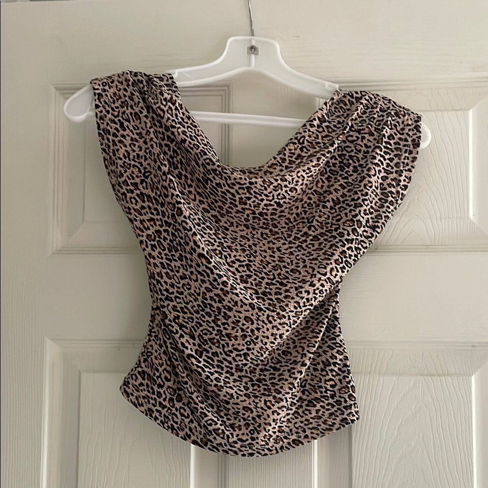 SHEIN Brown and Tan Fitted Ruched Blouse